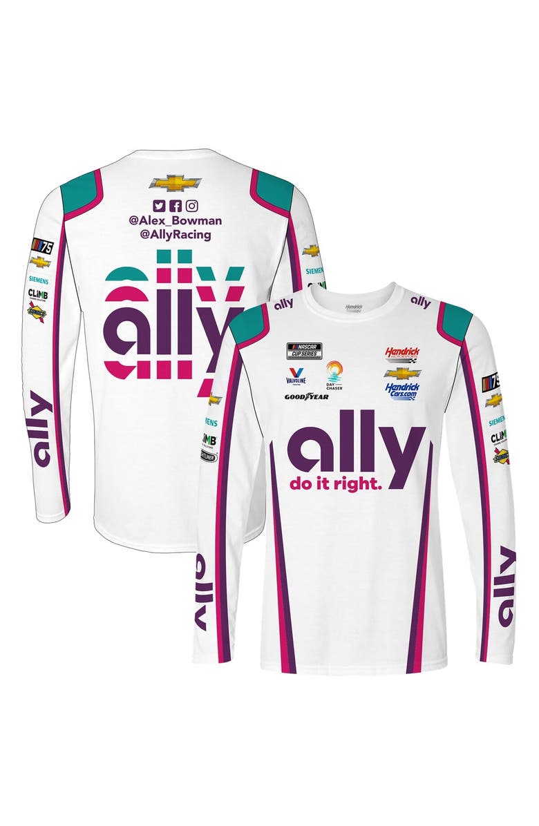 HENDRICK MOTORSPORTS TEAM COLLECTION Men's Hendrick Motorsports Team Collection White Alex Bowman ally Sublimated Uniform Long Sleeve T-Shirt, Main, color, 