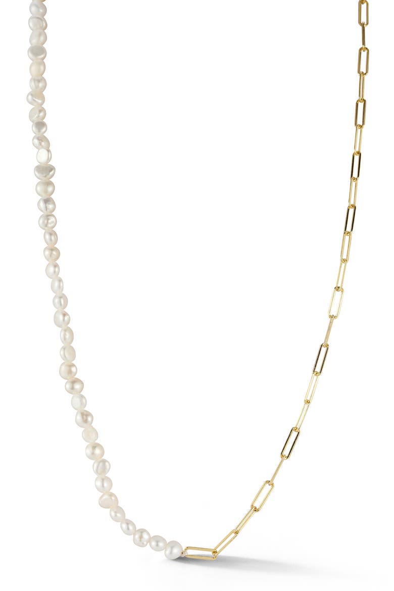 Pearl Paper Clip Necklace, Main, color, GOLD