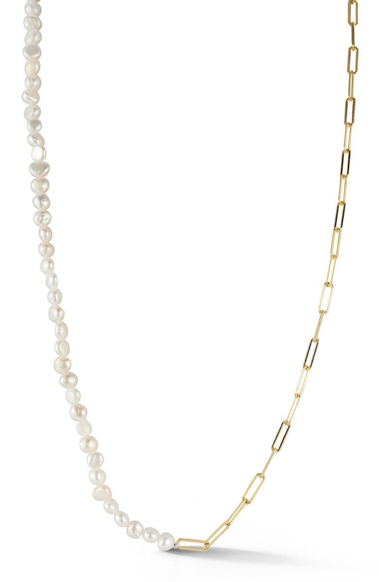 GLAZE JEWELRY Pearl Paper Clip Necklace, Main, color, Gold