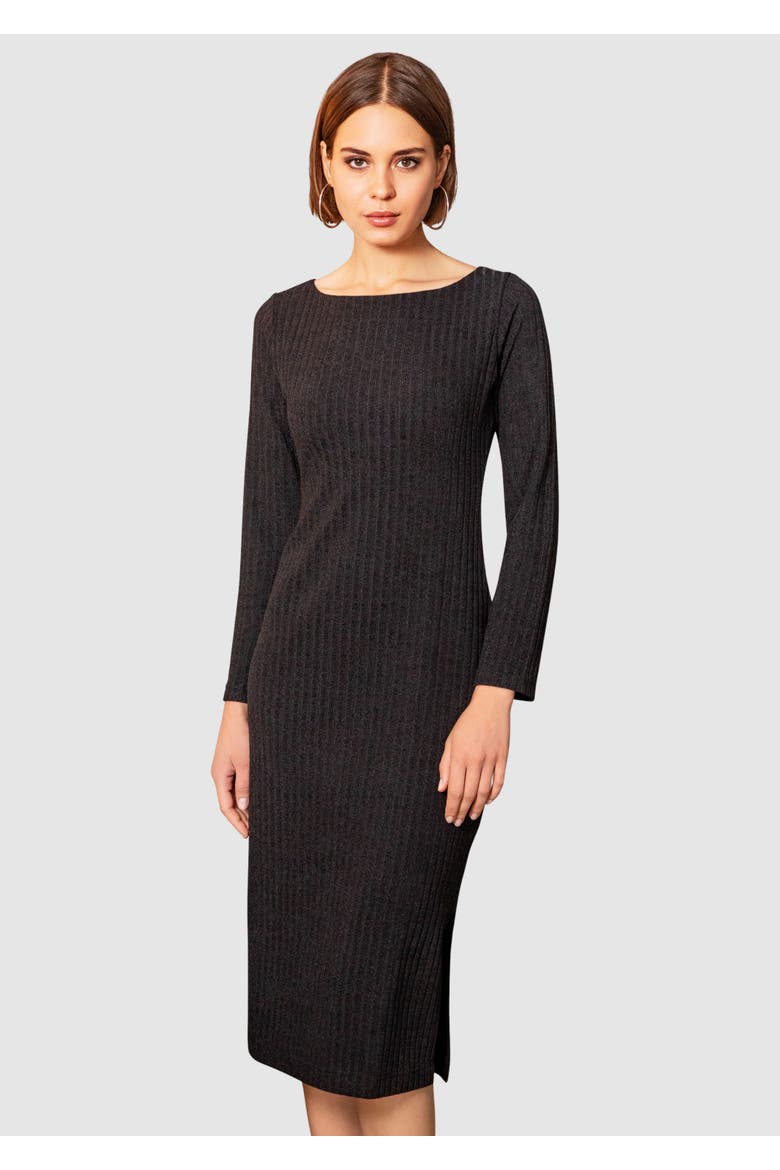 Ribbed Midi Knit Sheath Dress, Main, color, Black