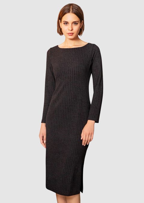 Ribbed Midi Knit Sheath Dress
