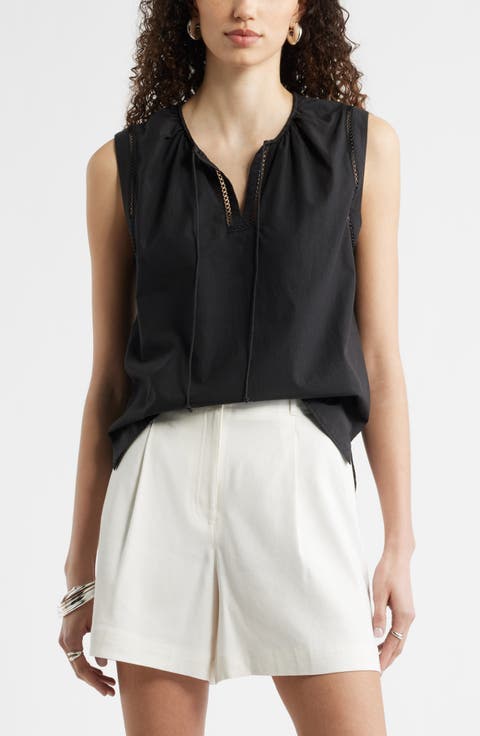 Lace Inset Tie Front Top