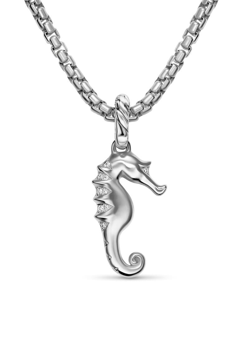 Seahorse Amulet in Sterling Silver with Diamonds, 22mm, Alternate, color, SILVER PAVE