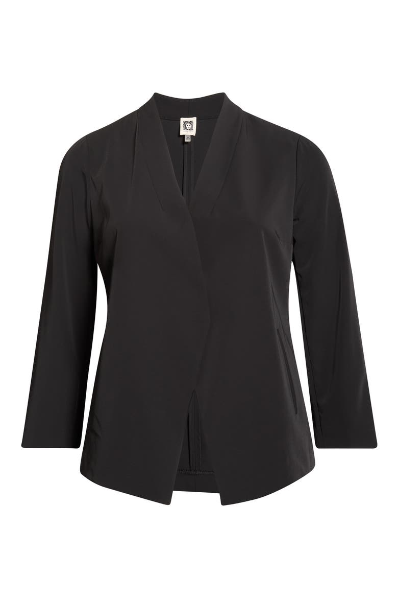 Collarless Gabardine Jacket, Alternate, color, ANNE BLACK
