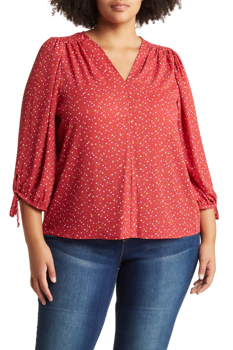 Polka Dot V-Neck Blouse, Main, color, RED