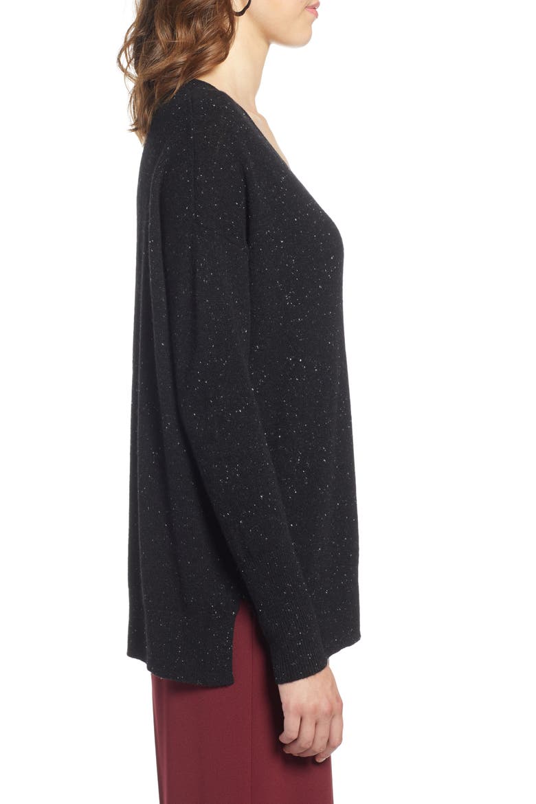 Relaxed V-Neck Cashmere Sweater, Alternate, color, BLACK NEP PATTERN