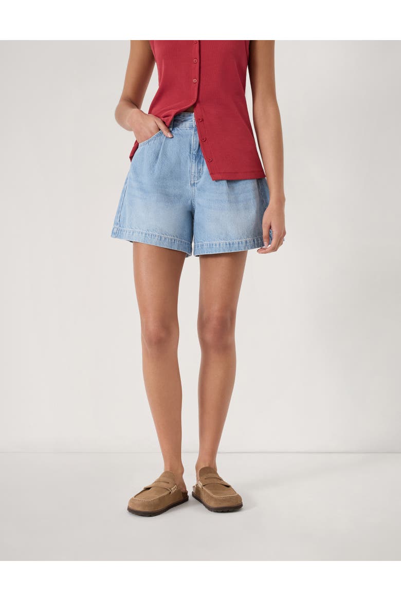 Larissa Pleated Front Denim Shorts, Main, color, Light Blue Authentic