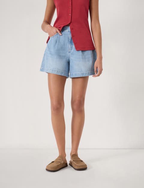 Larissa Pleated Front Denim Shorts