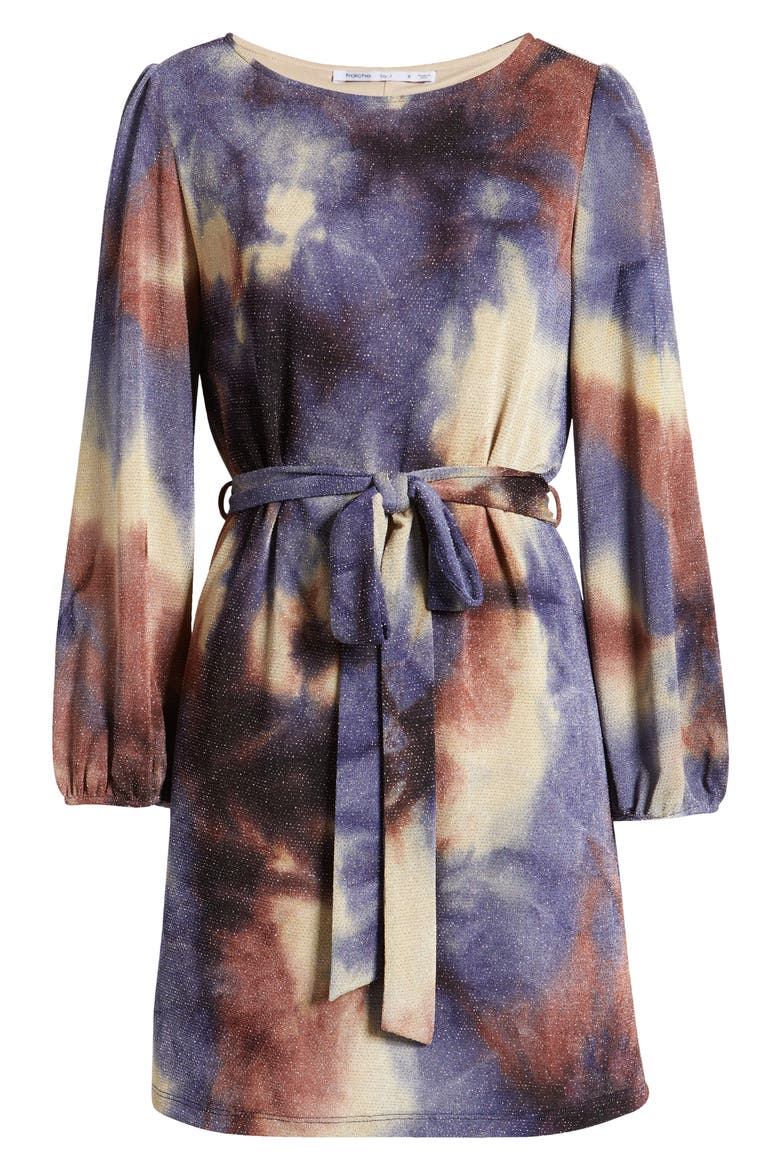 Tie Dye Metallic Tie Waist Knit Dress, Alternate, color, BLUE