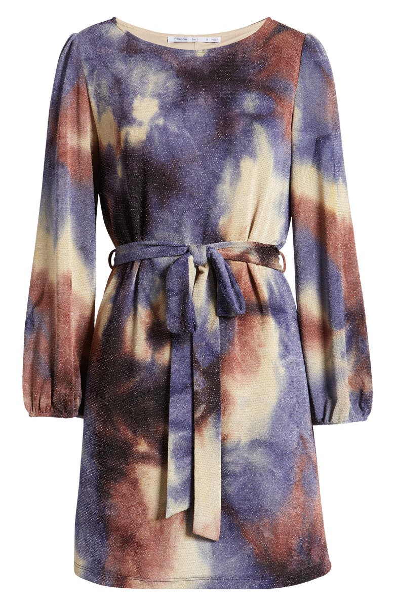Fraiche by J Tie Dye Metallic Tie Waist Knit Dress, Alternate, color, Blue