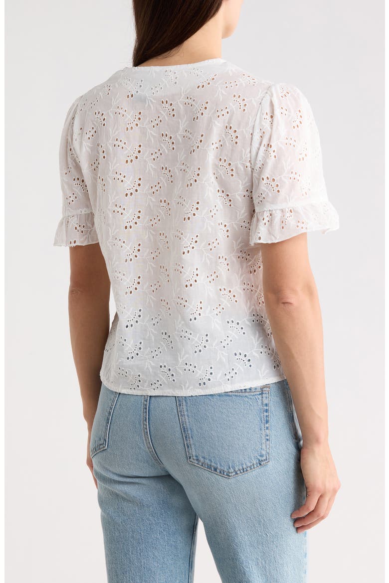 Cotton Broderie Anglaise Button-Up Top, Alternate, color, WHITE