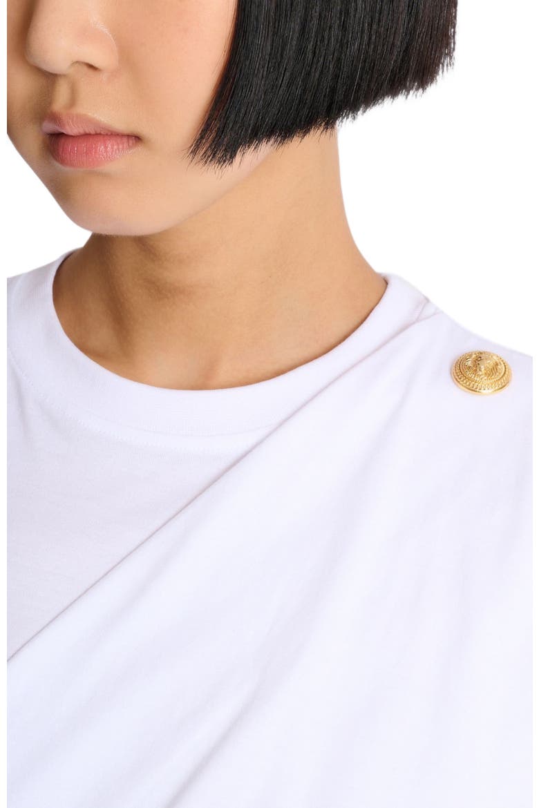 Draped T-shirt with buttons, Alternate, color, white