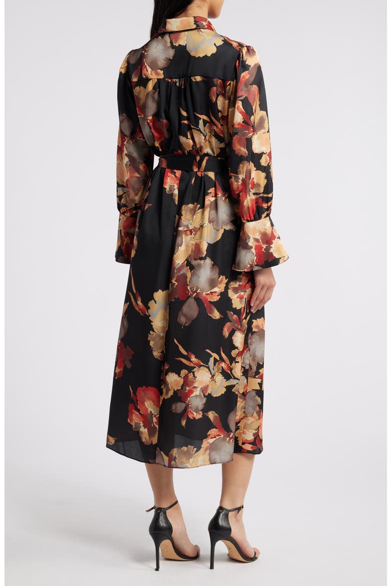 Floral Long Sleeve Midi Shirtdress, Alternate, color, BLACK AND ORANGE