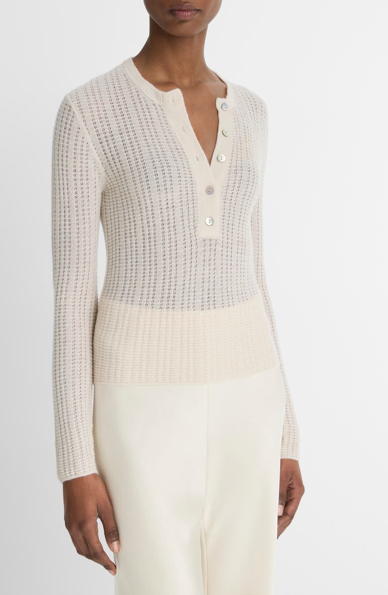 Vince Pointelle Cashmere & Silk Henley, Alternate, color, White Sand