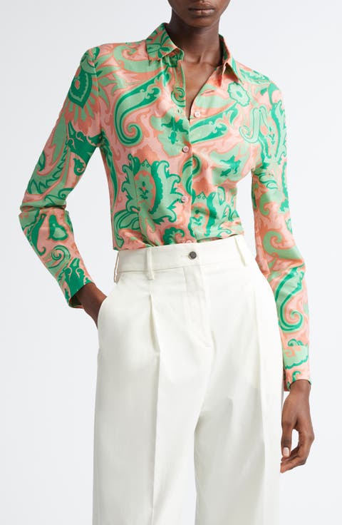 Paisley Cotton & Silk Button-Up Shirt