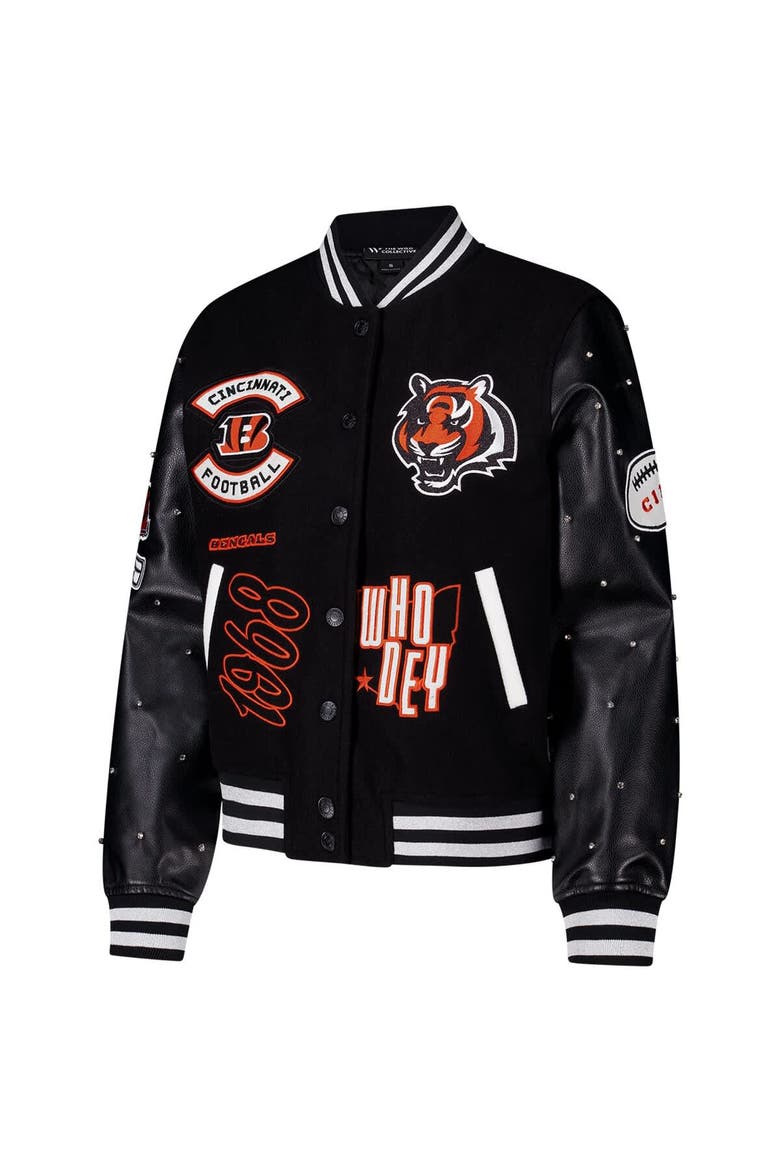 Women's The Wild Collective Black Cincinnati Bengals Varsity Full-Snap Sparkle Jacket, Alternate, color, Black