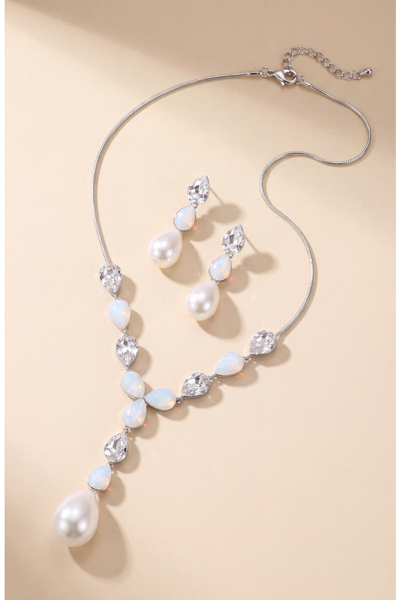 Pearl Drop Necklace and Earrings Set, Alternate, color, Silver