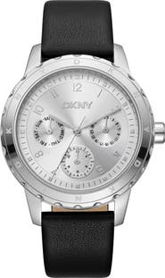 DKNY Active Multifunction Leather Strap Watch, 38mm