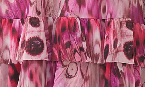 Afrm Madison Abstract Print Long Sleeve Tiered Mesh Minidress In Pink