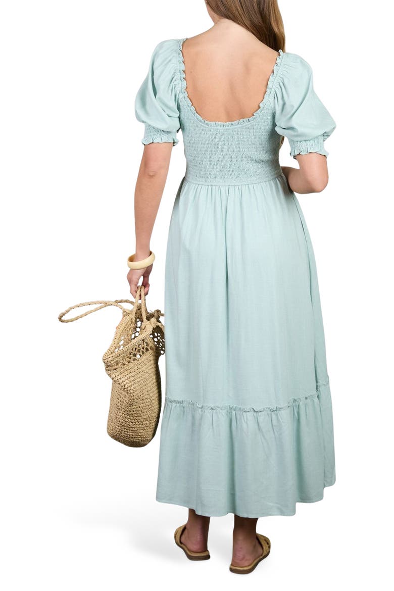 Smocked Puff Sleeve Midi Dress, Alternate, color, SAGE