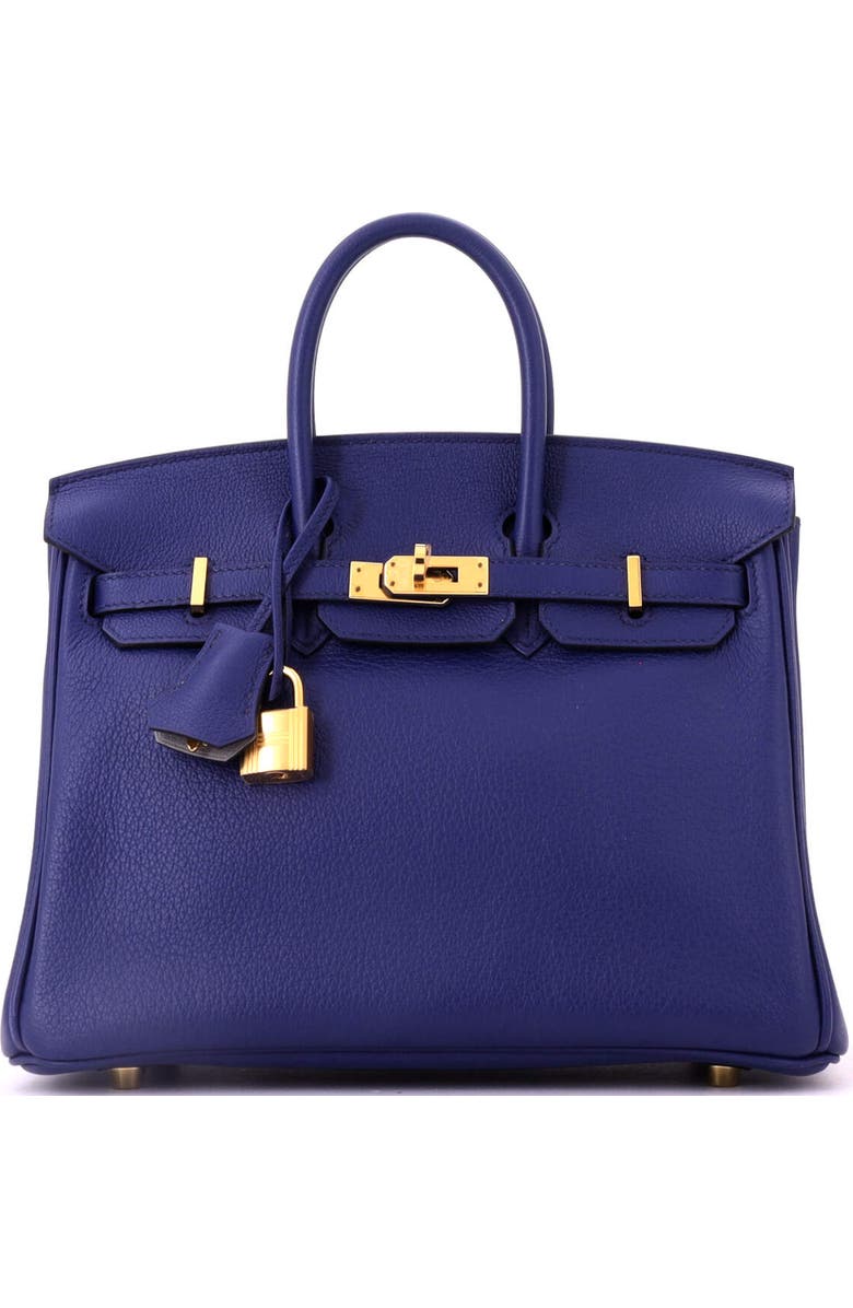 Pre-Owned Hermes Birkin Handbag Verso Novillo with Gold Hardware 25, Main, color, Verso-Bleu Saphir/Gris Mouette
