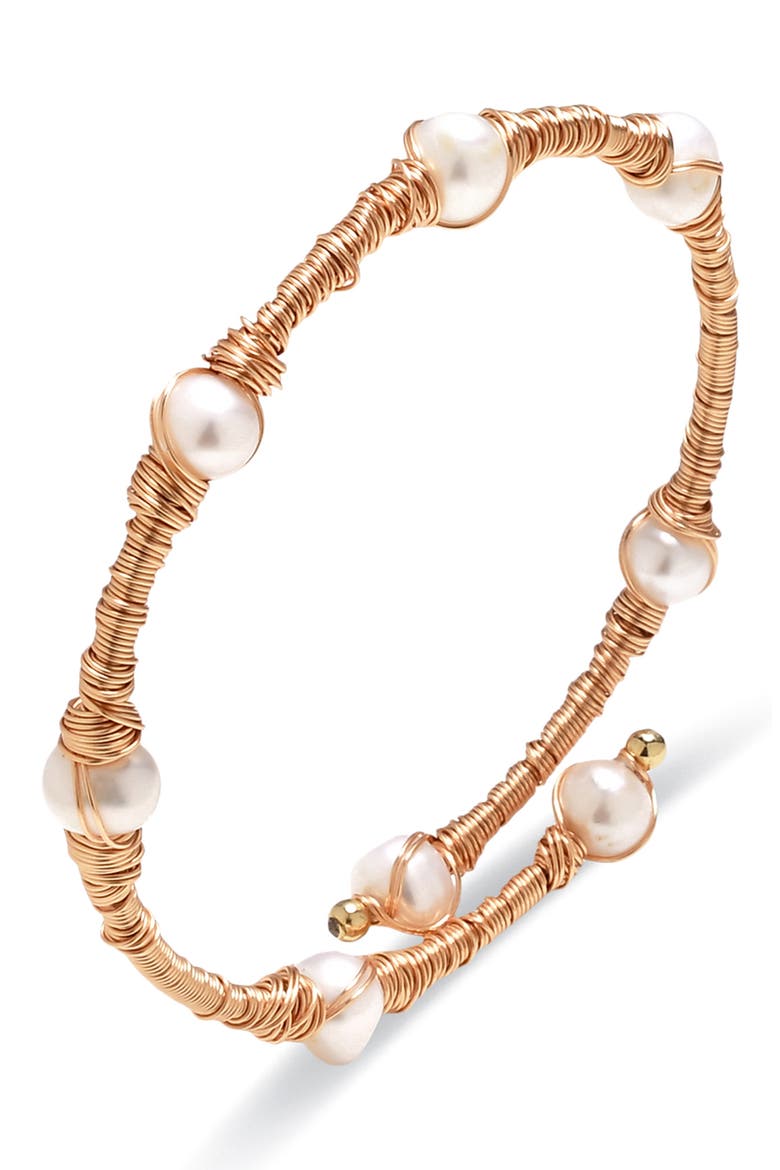 Mykonos Cultured Freshwater Pearl Cuff Bracelet, Alternate, color, GOLD