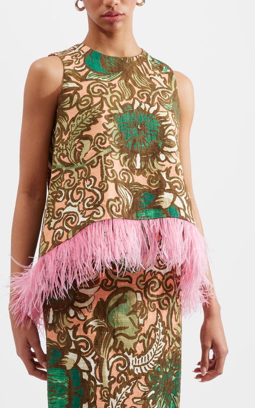 Shop La Doublej La Scala Top With Feathers Anemone Pink Olive
