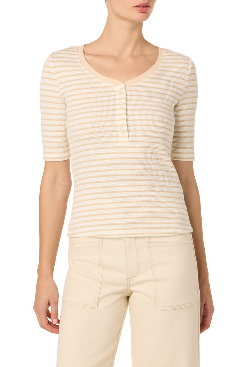 Stripe Short Sleeve Henley, Main, color, TAN/WHT
