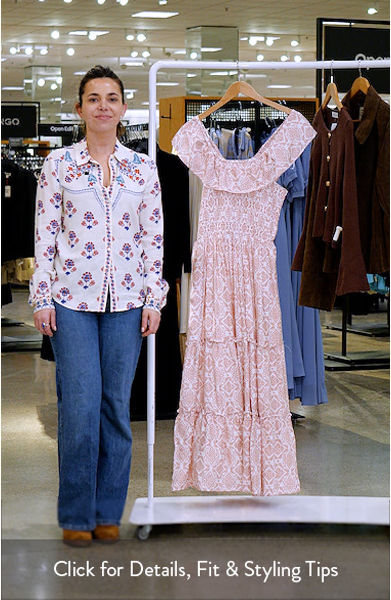 Ruffle Off the Shoulder Smocked Bodice Tiered Sundress, sales video thumbnail