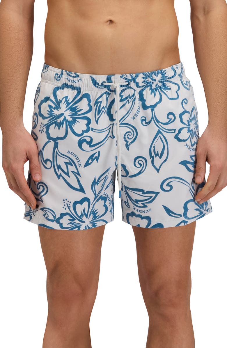 Sundek Print Swim Trunks, Main, color, Ghost