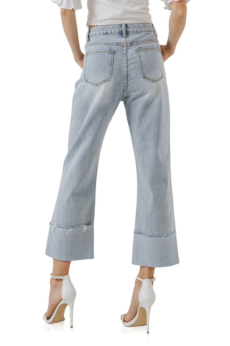 Frayed Cuff Straight Leg Ankle Jeans, Alternate, color, DENIM