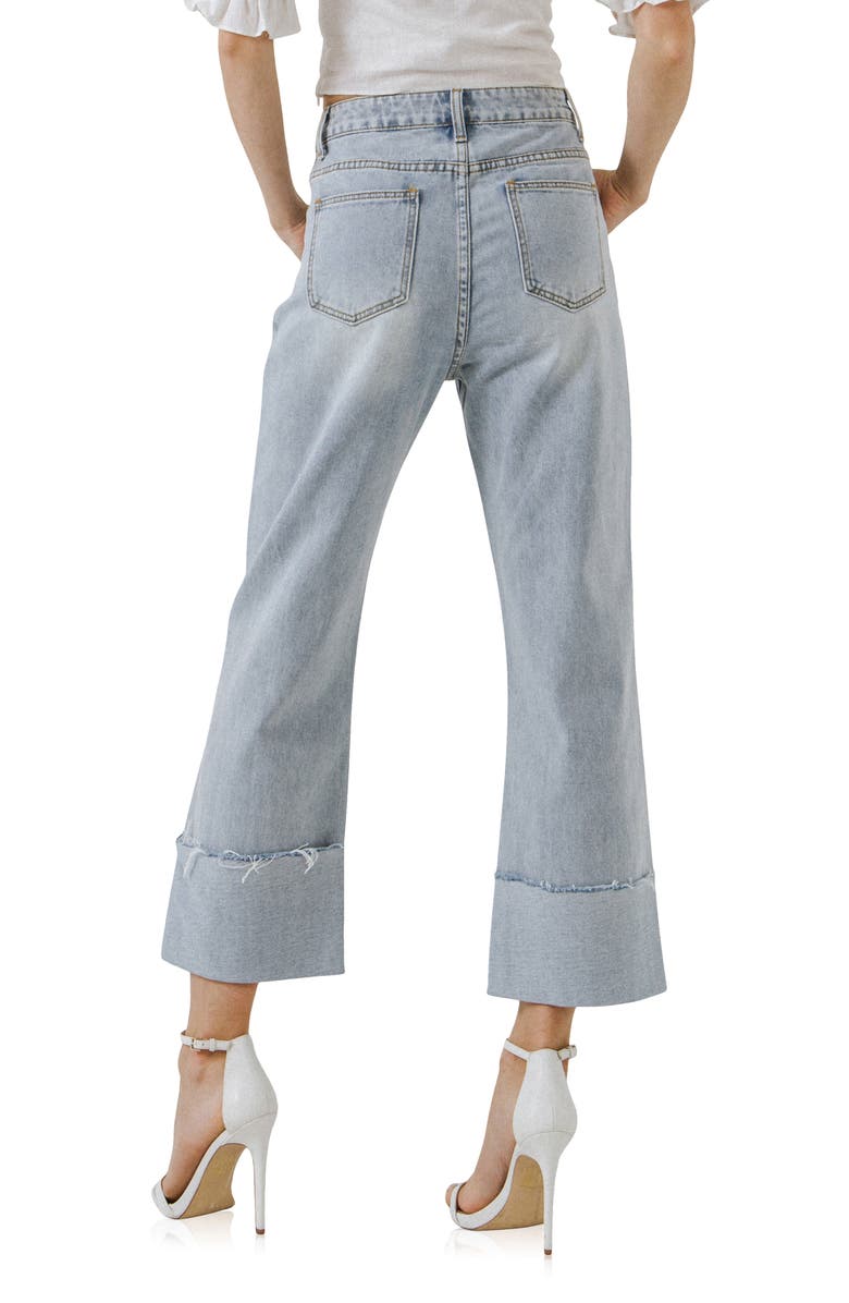 Grey Lab Frayed Cuff Straight Leg Ankle Jeans, Alternate, color, Denim