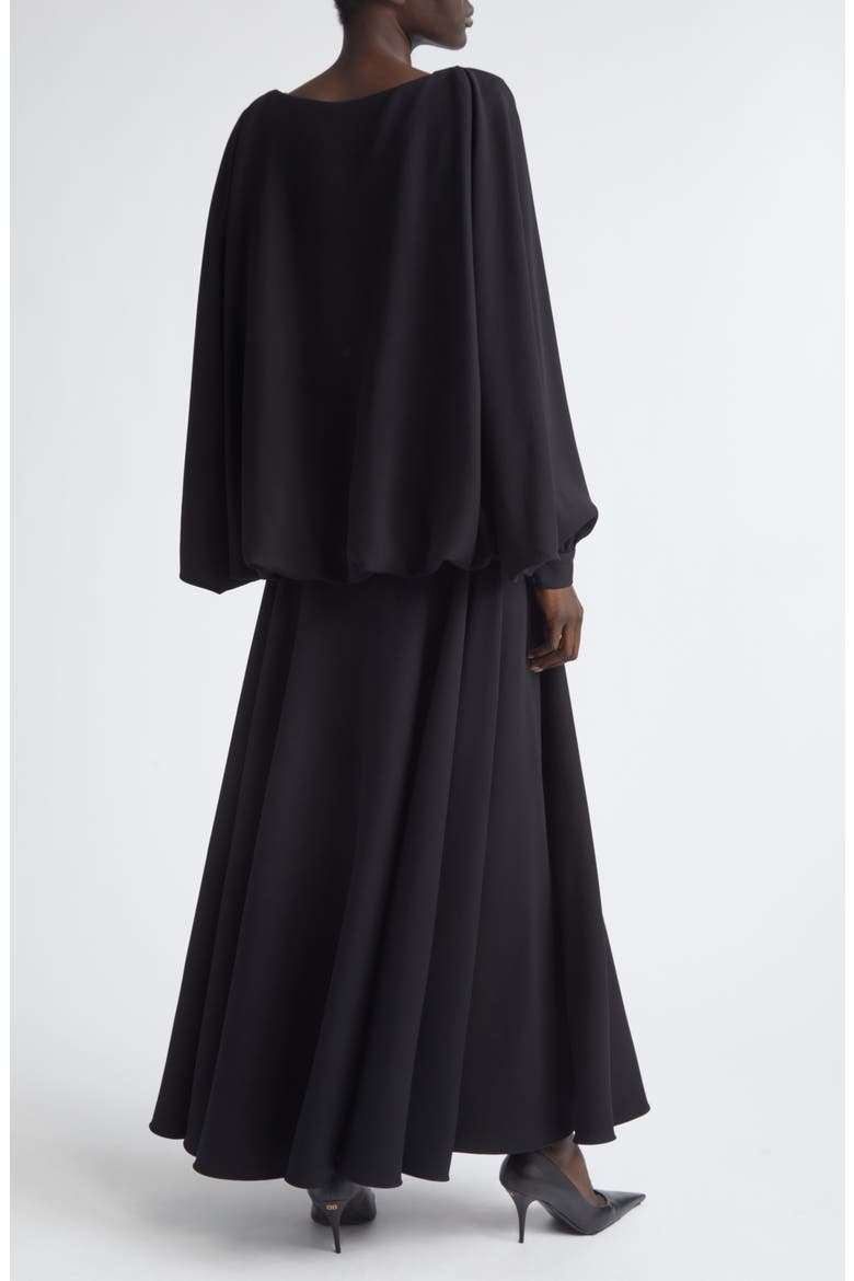 Long Sleeve Silk & Wool Crepe Balloon Dress, Alternate, color, 1000 BLACK