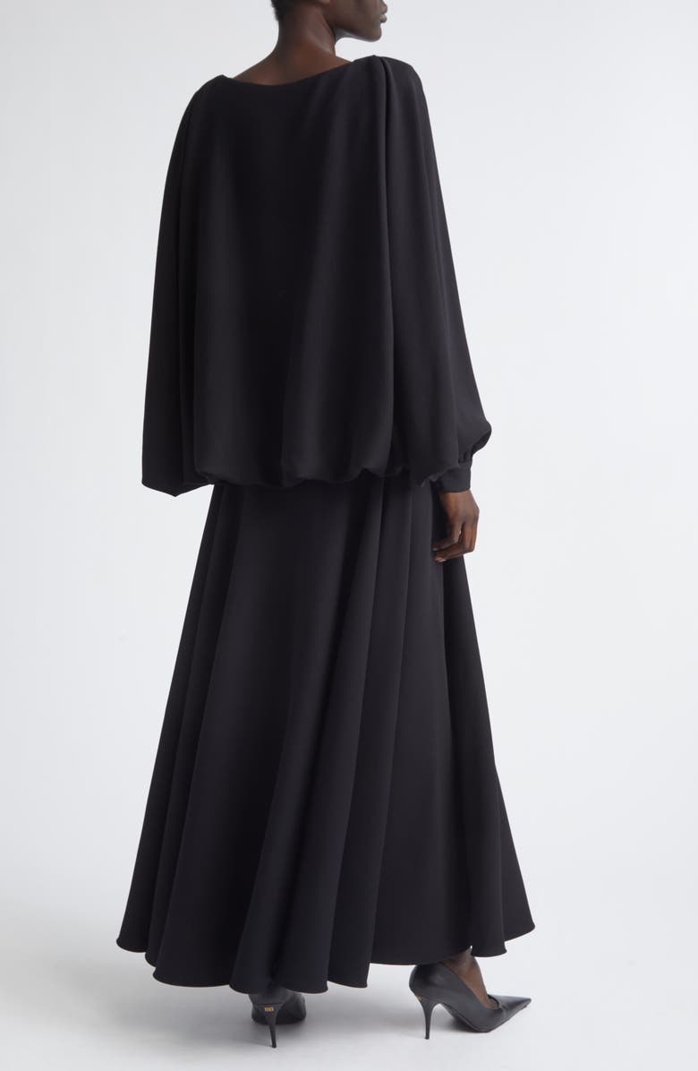 Balenciaga Long Sleeve Silk & Wool Crepe Balloon Dress, Alternate, color, 1000 Black