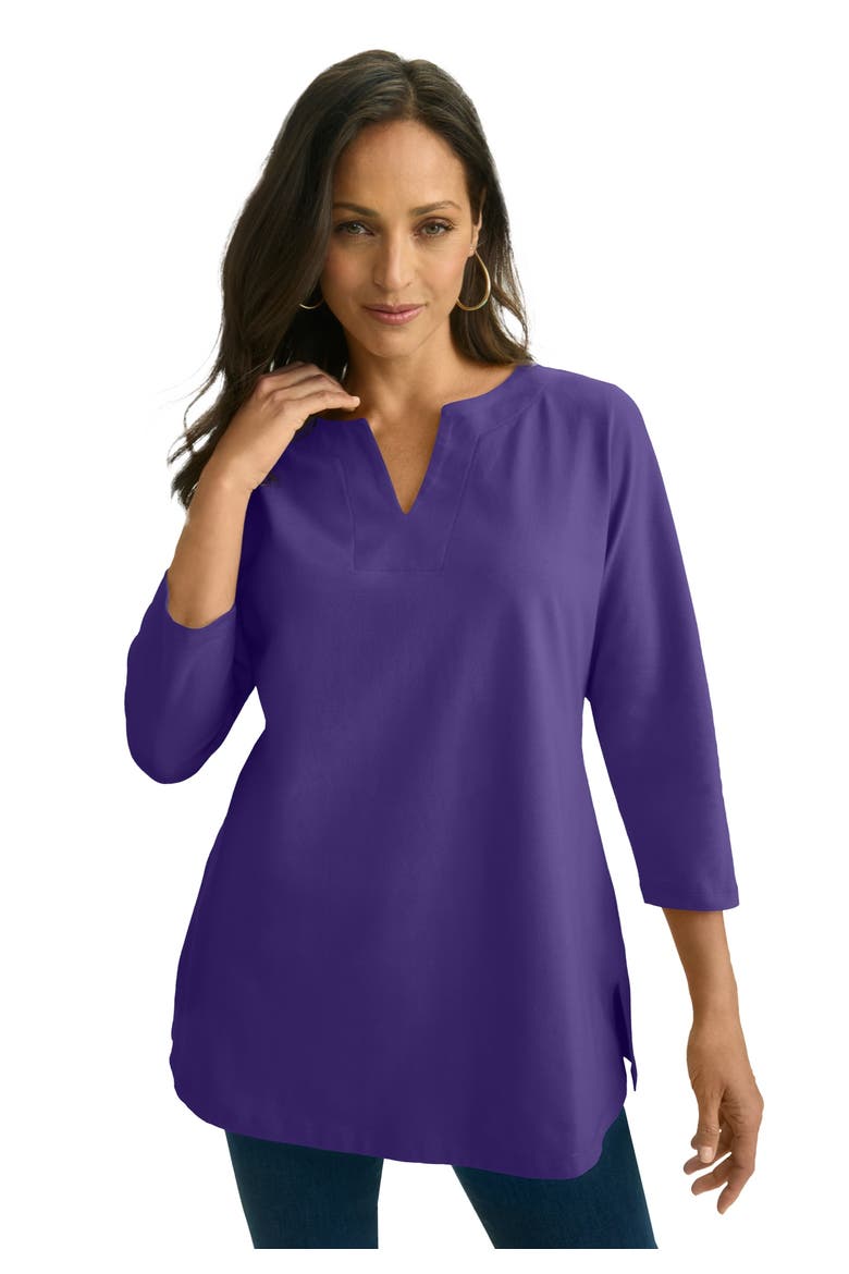 Stretch Cotton Notch Neck Tunic, Main, color, MIDNIGHT VIOLET
