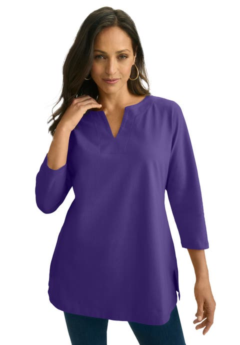 Stretch Cotton Notch Neck Tunic (Plus Available)