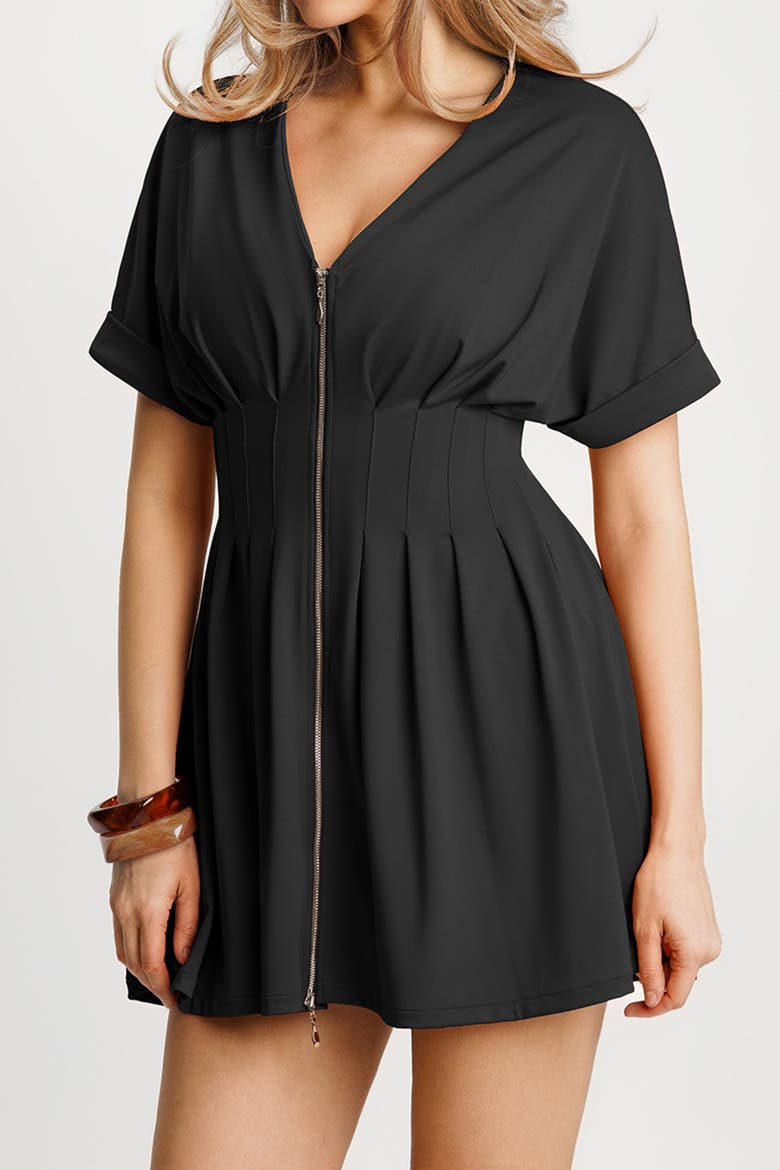 Zip Front Two-Piece Sculpting Mini Dress, Alternate, color, Black