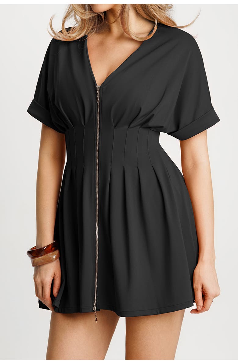 Popilush Zip Front Two-Piece Sculpting Mini Dress, Alternate, color, Black