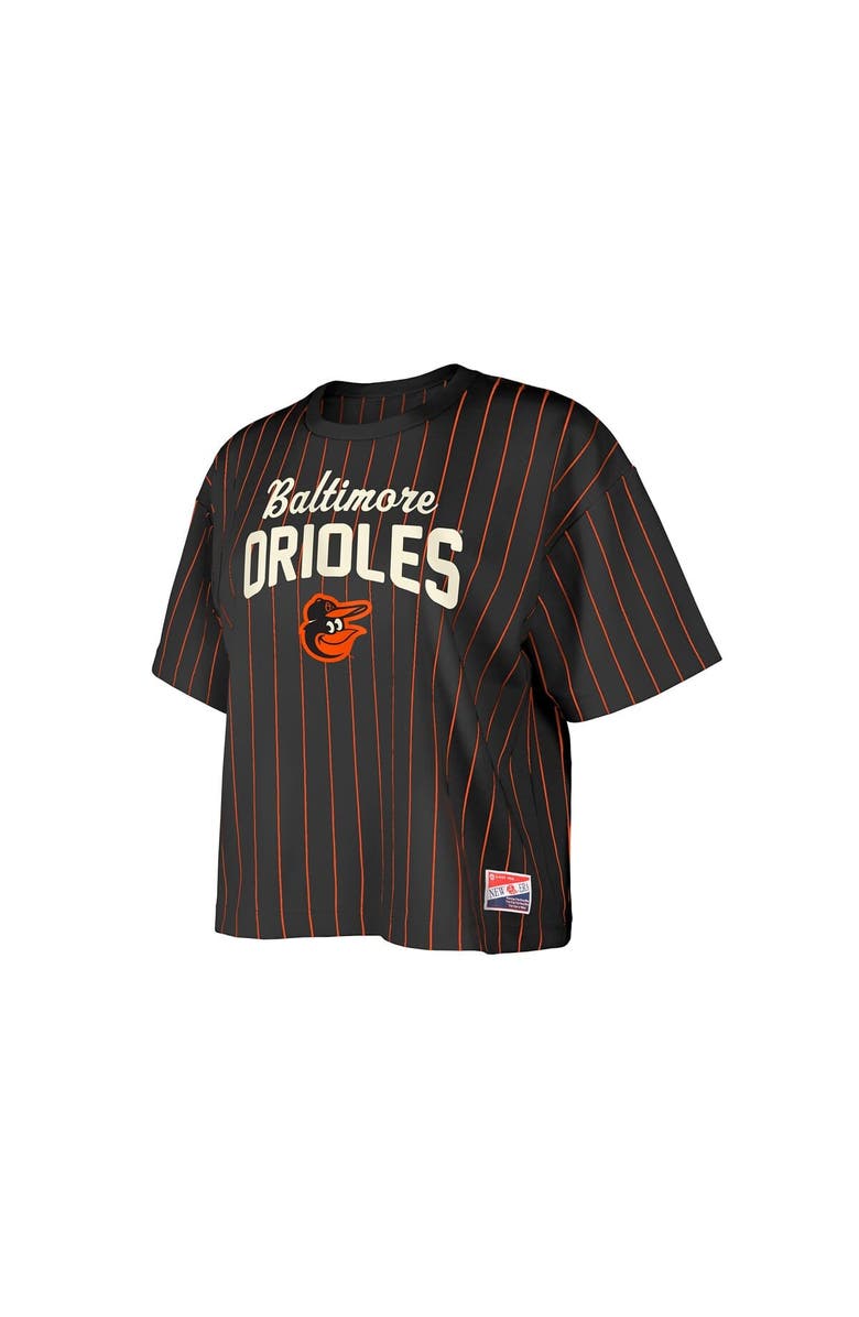 New Era Women's New Era Black Baltimore Orioles Cooperstown Collection Multiplier Pinstripe Cropped T-Shirt, Alternate, color, 
