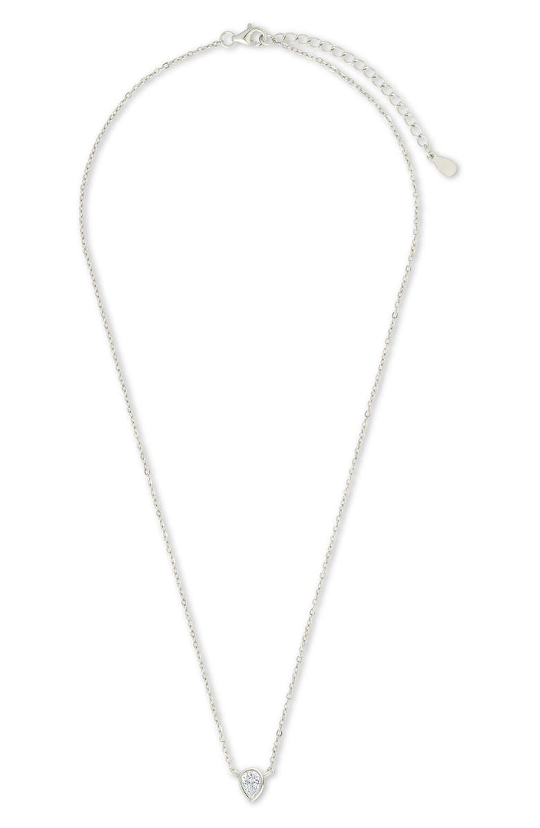 Sterling Forever Pear Cut Cubic Zirconia Pendant Necklace, Alternate, color, Silver