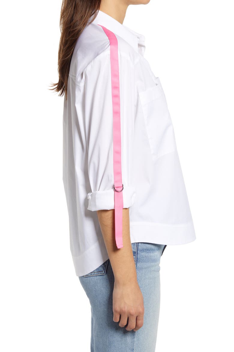 Sleeve Stripe Cotton Blend Poplin Blouse, Alternate, color, WHITE- PINK