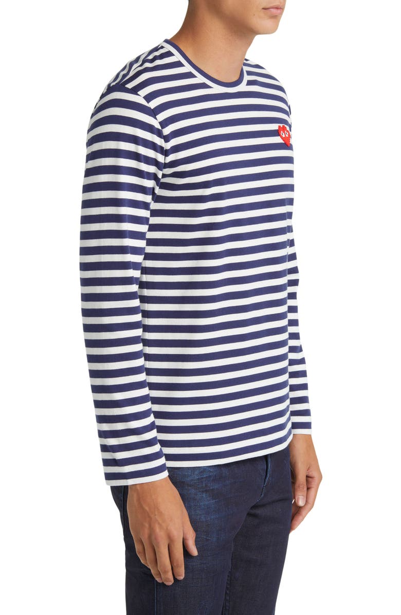 Comme des Garçons PLAY Pixel PLAY Appliqué Stripe Long Sleeve T-Shirt, Alternate, color,