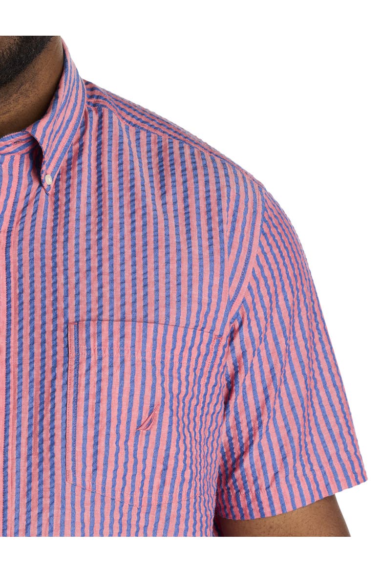 Big & Tall Seersucker Striped Sport Shirt, Alternate, color, ROSE CORAL