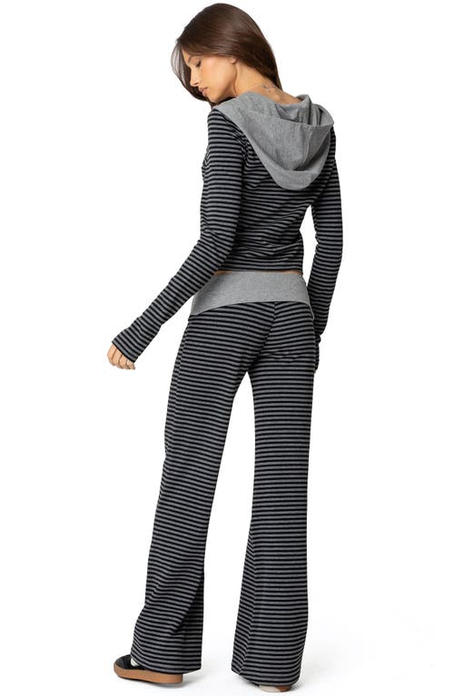 Edikted Meggy Colorblock Stripe Foldover Pants In Black-and-gray