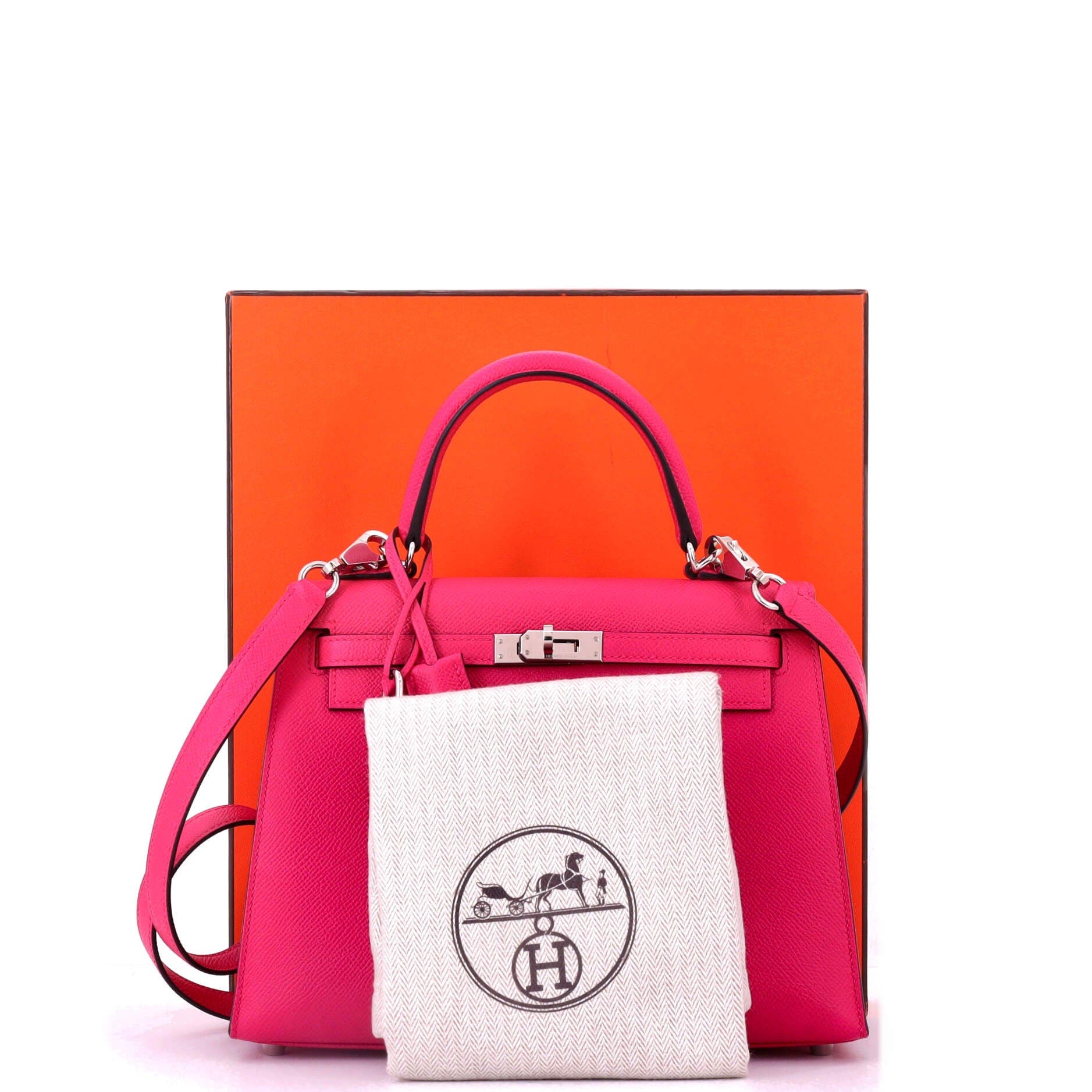 Pre-Owned Hermes Kelly Handbag Pink Epsom with Palladium Hardware 25, Alternate, color, Framboise