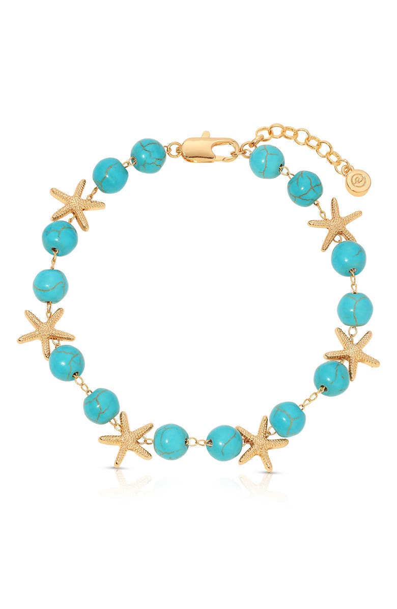 Ettika Starfish & Turquoise Anklet, Main, color, Turquoise