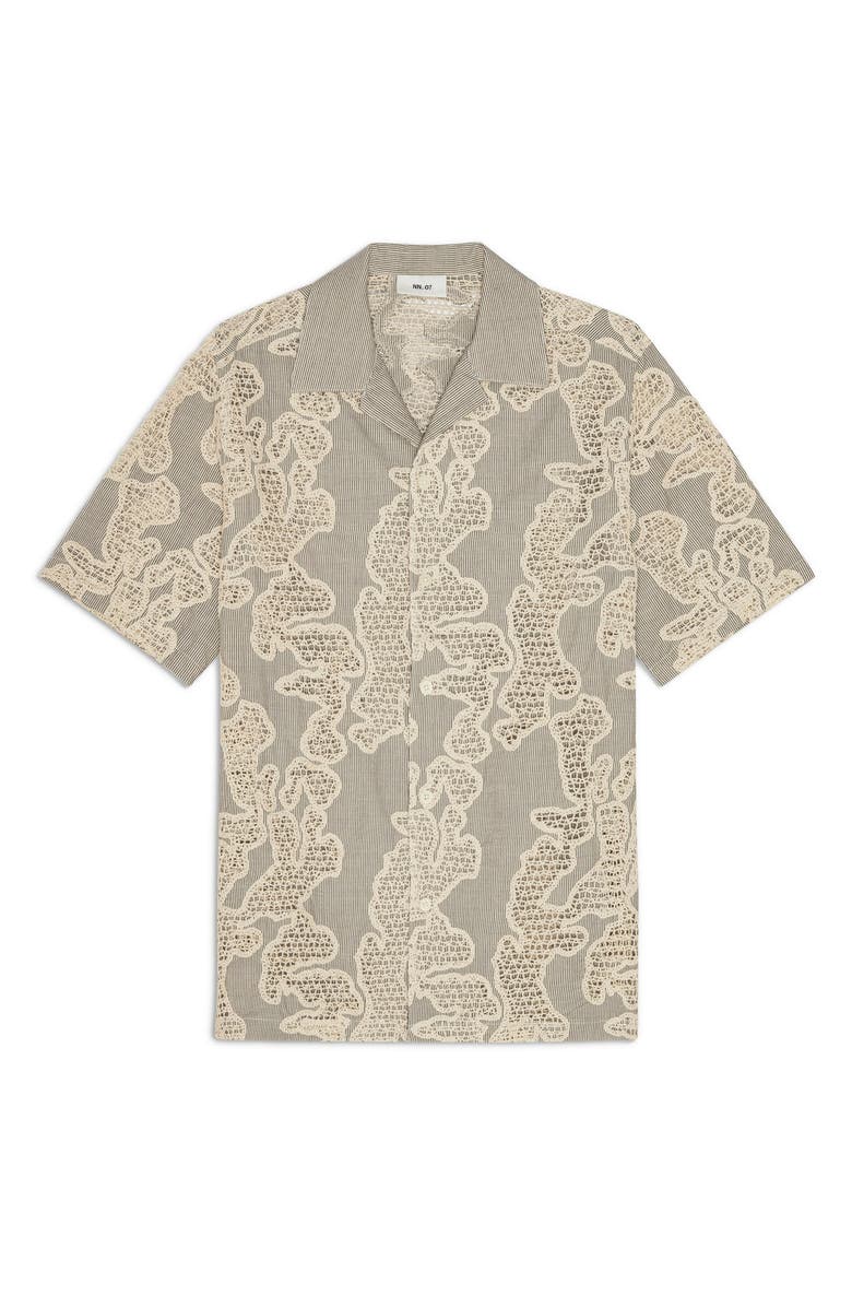 NN07 Julio Embroidered Inset Organic Cotton Button-Up Shirt, Alternate, color, Deep Truffle