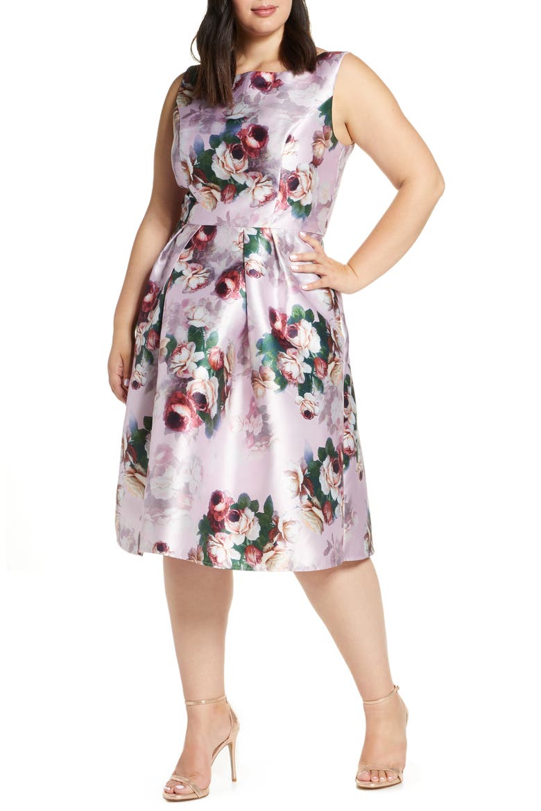 Marilyn Floral Print Satin Cocktail Dress, Main, color, PINK