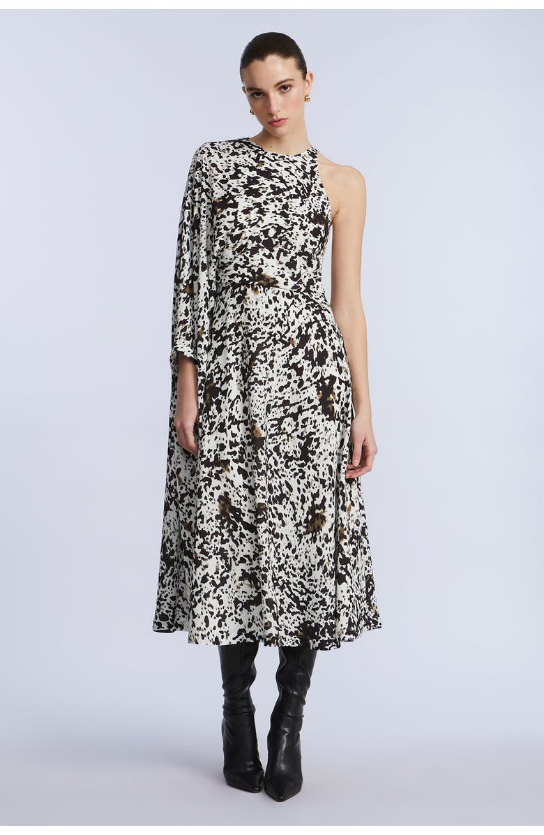 BCBGMAXAZRIA One Sleeve Midi Dress, Alternate, color, Dotty Print