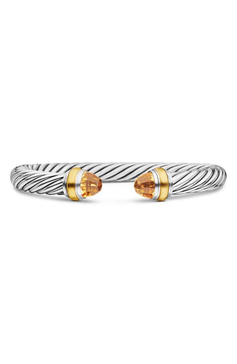 Classic Cable Bracelet in Sterling Silver with 14K Yellow Gold and Semiprecious Stones, 7mm